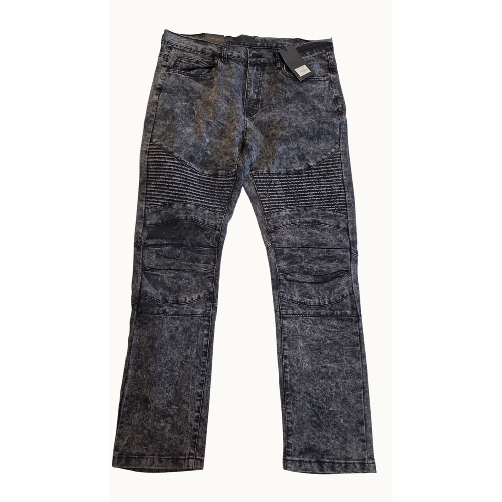 Steve's Jeans Mens 34x30 Stretch Skinny Fit Moto Acid Wash Denim Pants Edsel New